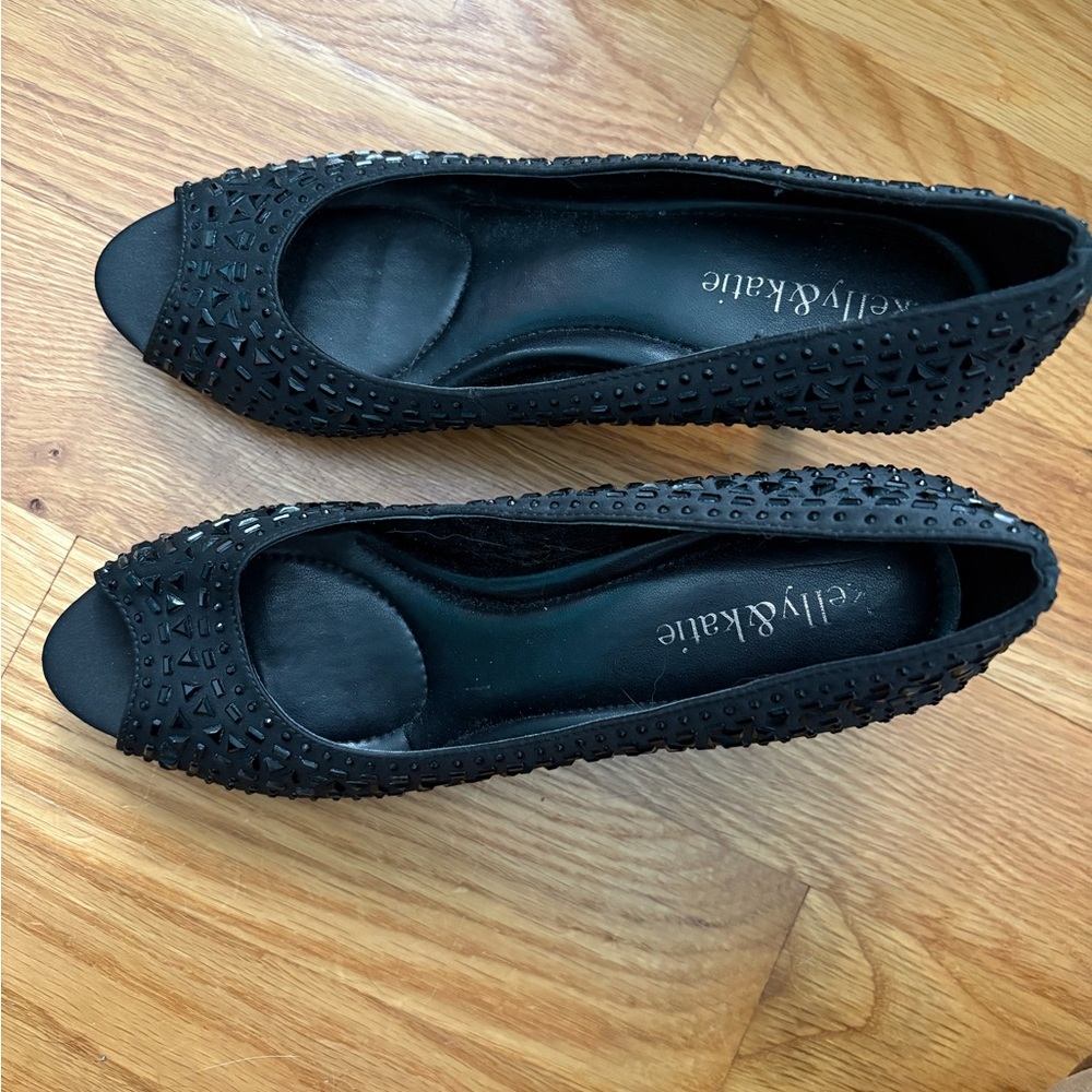 Kelly & Katie Black Peep Toe Flats